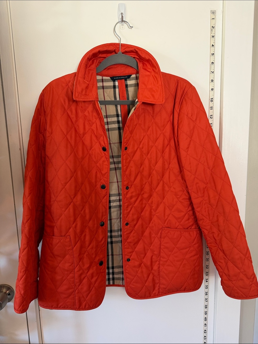 Burberry Orange Quilted Lightweight Men's Jacket with Check Lining